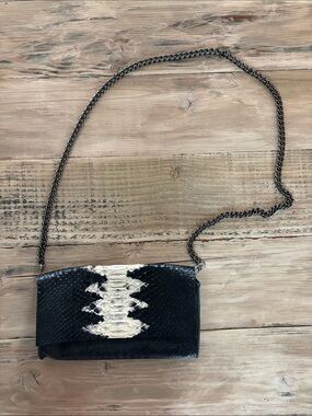 Black Python-Texture Crossbody with Cream Center Accent